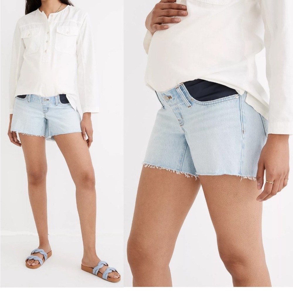 MADEWELL Relaxed Fit Denim Maternity Side Panel SHORTS Size 29 Blue Essen